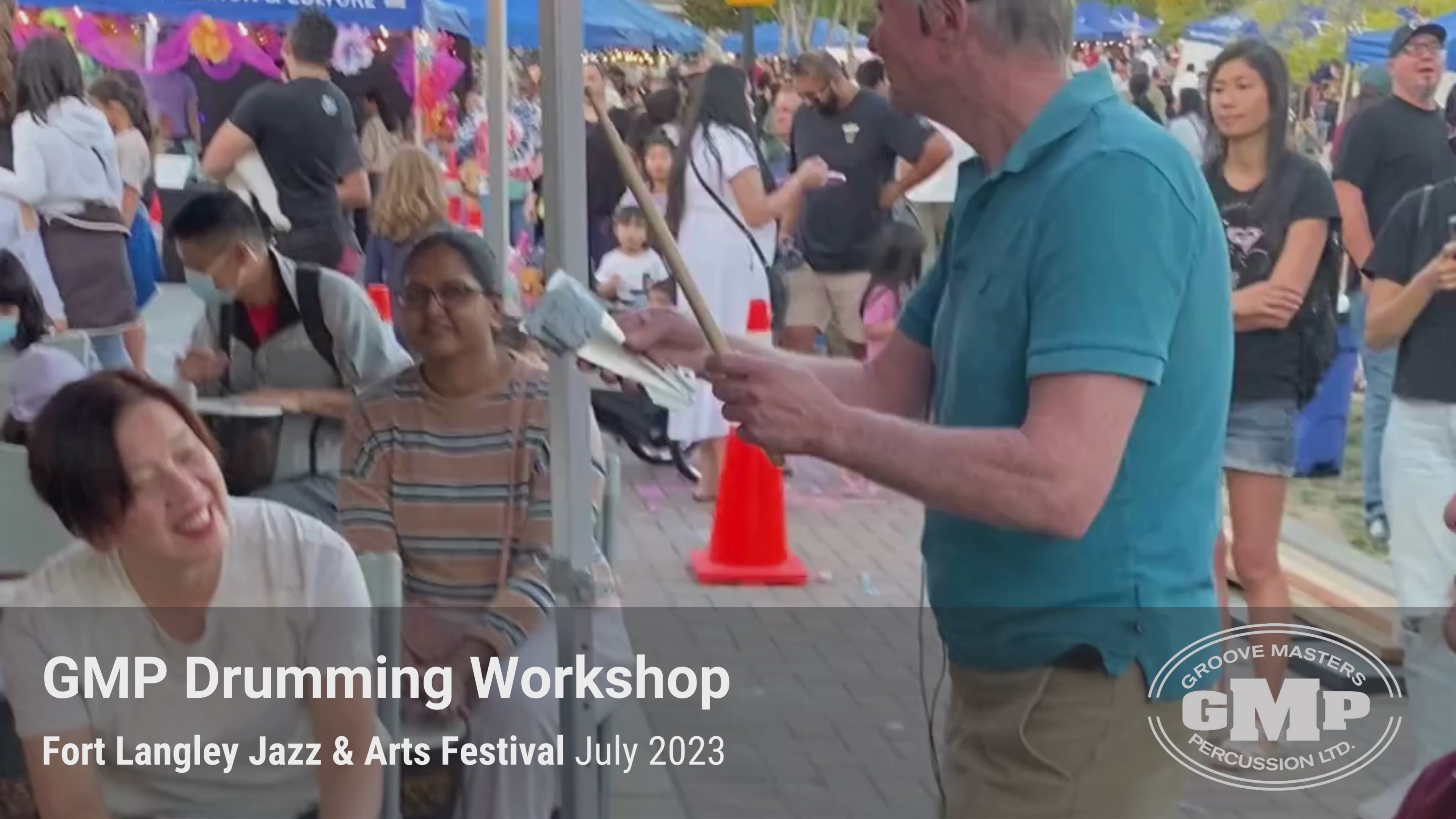 Load video: Groove Masters Percussion drumming workshop at langley jazz and arts festival, july 2023