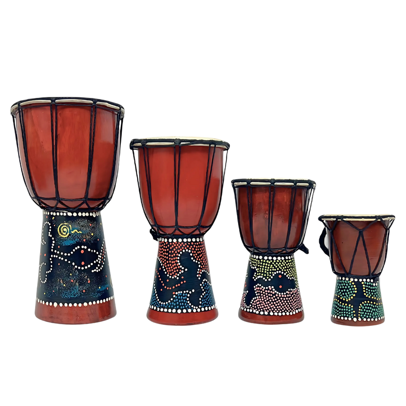 small and medium mahogany wood djembes