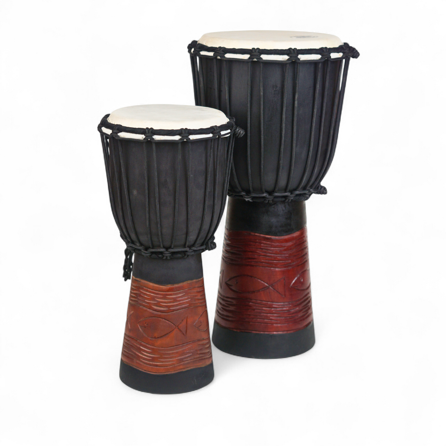 GMP Mahogany Djembe - Ocean Scene Carving - DJ40CP (2 Sizes)