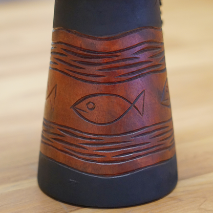 GMP 7" Mahogany Djembe with Ocean Carving (DJ40CP)