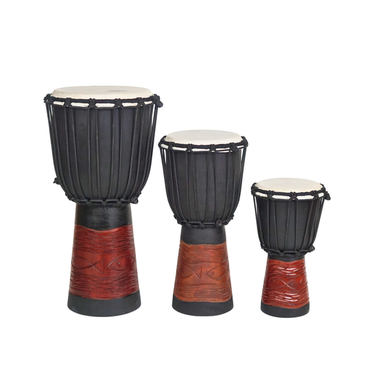 GMP Mahogany Djembe - Ocean Scene Carving - DJ(choose size)CP - Groove Masters Percussion
