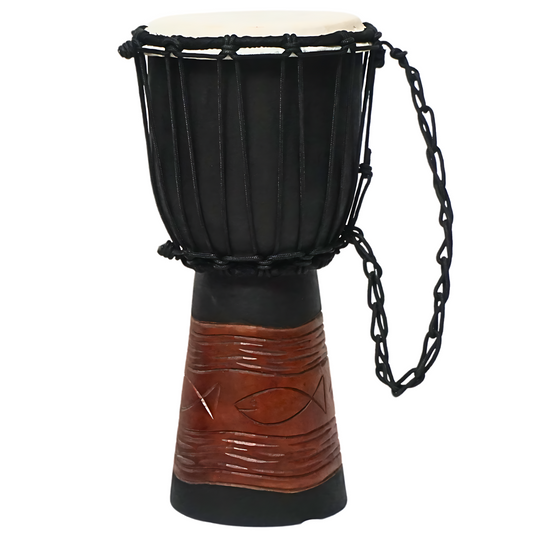 GMP Mahogany Djembe - Pisces carving - DJ40CP (2 Sizes) - 7’’ x 16’’